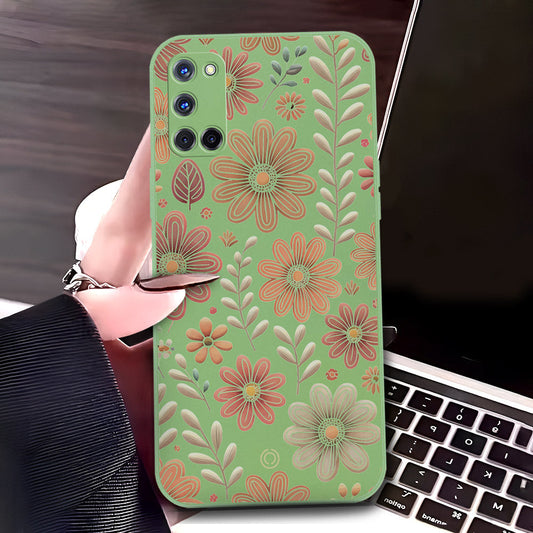 Oppo A72 Cover - Light Green - D4 - ONation Floral Series - HQ Liquid Silicone Soft Case