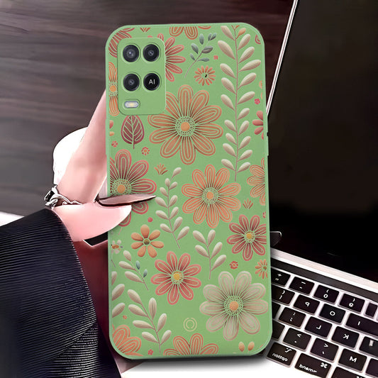 Oppo A54 4G Cover - Light Green - D4 - ONation Floral Series - HQ Liquid Silicone Soft Case