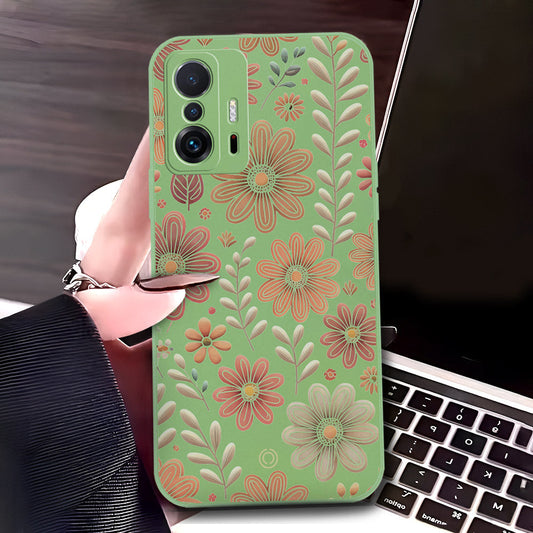Xiaomi 11T Cover - Light Green - D4 - ONation Floral Series - HQ Liquid Silicone Soft Case