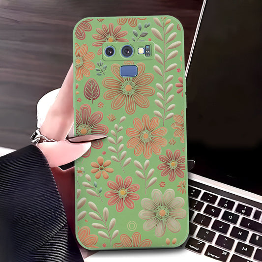 Samsung Galaxy Note 9 Cover - Light Green - D4 - ONation Floral Series - HQ Liquid Silicone Soft Case