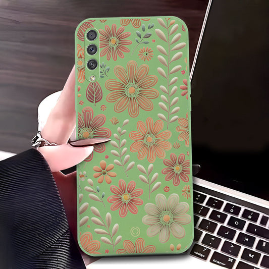 Samsung Galaxy A30s Cover - Light Green - D4 - ONation Floral Series - HQ Liquid Silicone Soft Case