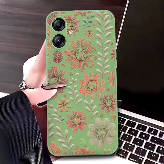 Samsung Galaxy A04e Cover - Light Green - D4 - ONation Floral Series - HQ Liquid Silicone Soft Case