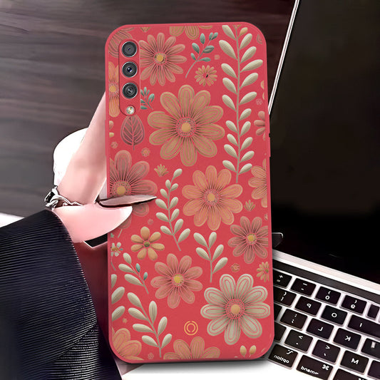 Samsung Galaxy A30s Cover - Red - D4 - ONation Floral Series - HQ Liquid Silicone Soft Case