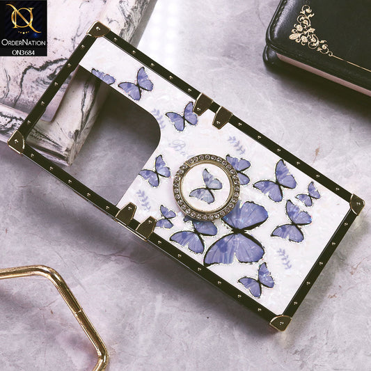 Realme Note 60 Cover - Design5 - Trendy Holographic Design Golden Square Case with Matching Bling Ring Holder