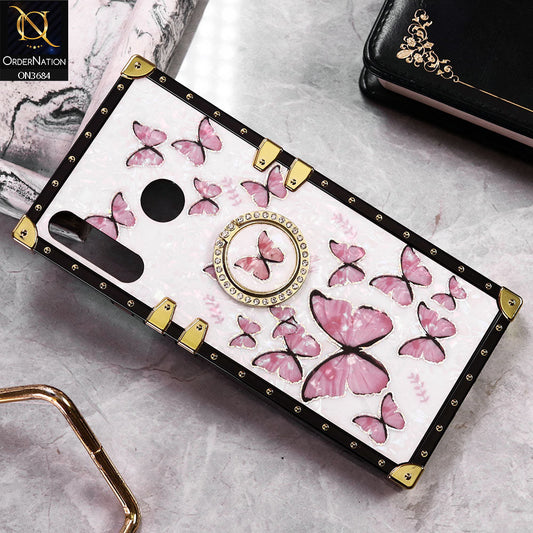 Tecno Spark 4 Cover - Design1 - Trendy Holographic Design Golden Square Case with Matching Bling Ring Holder