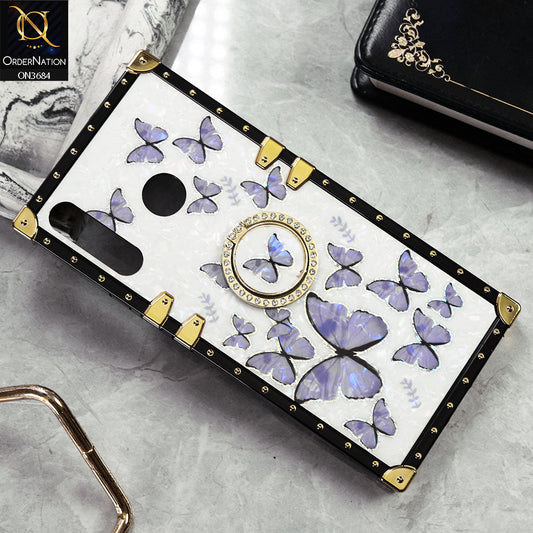 Tecno Spark 4 Cover - Design5 - Trendy Holographic Design Golden Square Case with Matching Bling Ring Holder