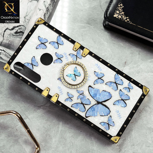 Tecno Spark 4 Cover - Design6 - Trendy Holographic Design Golden Square Case with Matching Bling Ring Holder