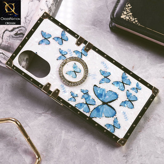 Oppo A38 Cover - Design6 - Trendy Holographic Design Golden Square Case with Matching Bling Ring Holder