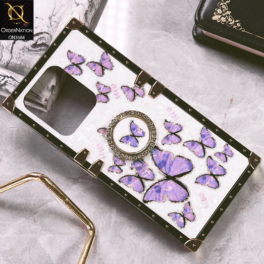 Tecno Spark 10 Cover - Design5 - Trendy Holographic Design Golden Square Case with Matching Bling Ring Holder