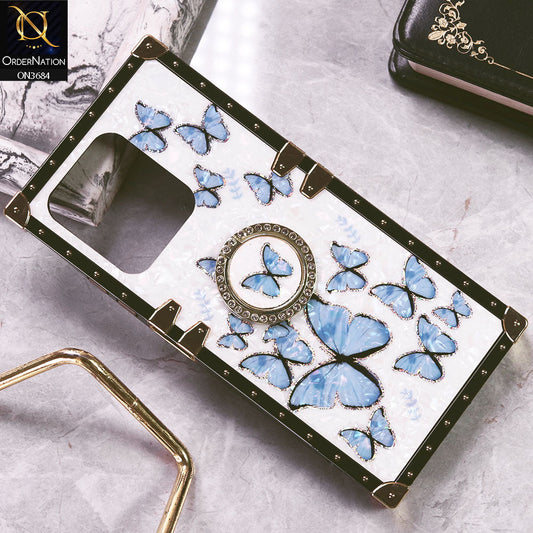 Tecno Spark 10 Cover - Design6 - Trendy Holographic Design Golden Square Case with Matching Bling Ring Holder