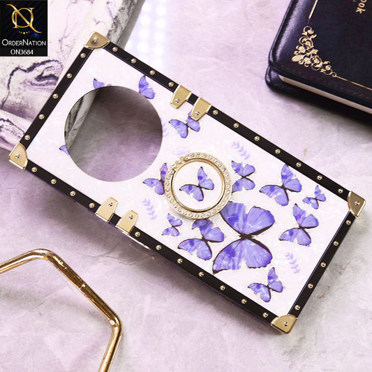 Tecno Spark 30C 4G Cover - Design5 - Trendy Holographic Design Golden Square Case with Matching Bling Ring Holder
