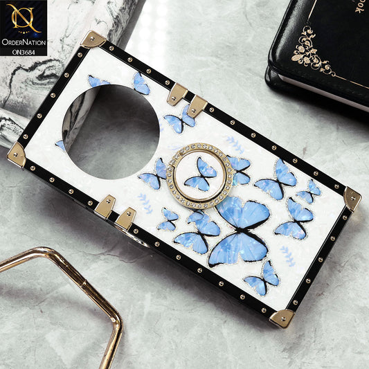 Tecno Spark 30C 4G Cover - Design6 - Trendy Holographic Design Golden Square Case with Matching Bling Ring Holder