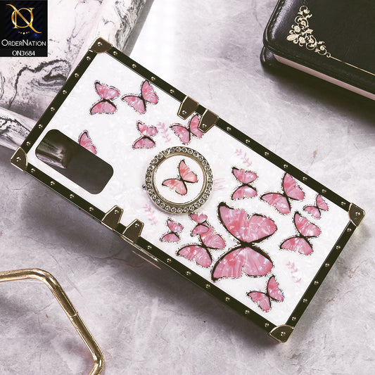 Vivo Y33 Cover - Design1 - Trendy Holographic Design Golden Square Case with Matching Bling Ring Holder