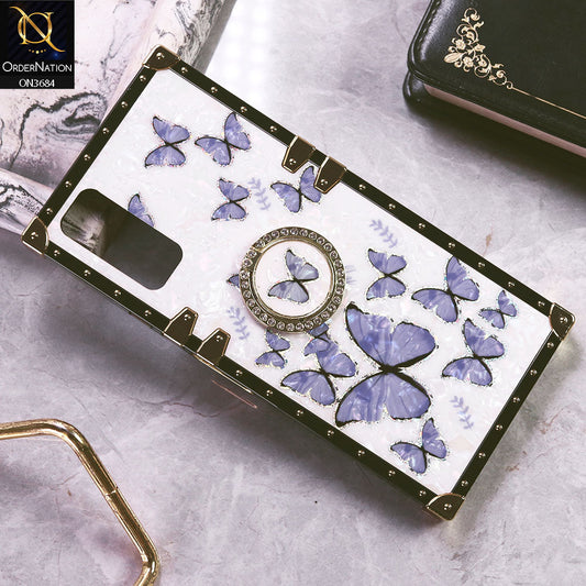 Vivo Y51 (2020 December) Cover - Design5 - Trendy Holographic Design Golden Square Case with Matching Bling Ring Holder