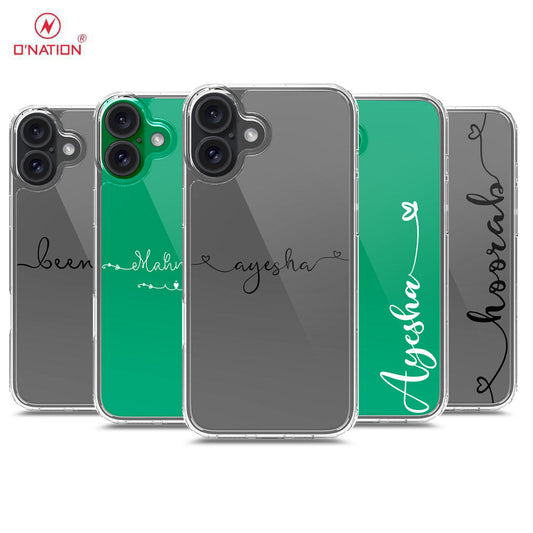 iPhone 16 Cover - Personalised Name Series - 8 Designs - Clear Phone Case - Soft Silicon Borders