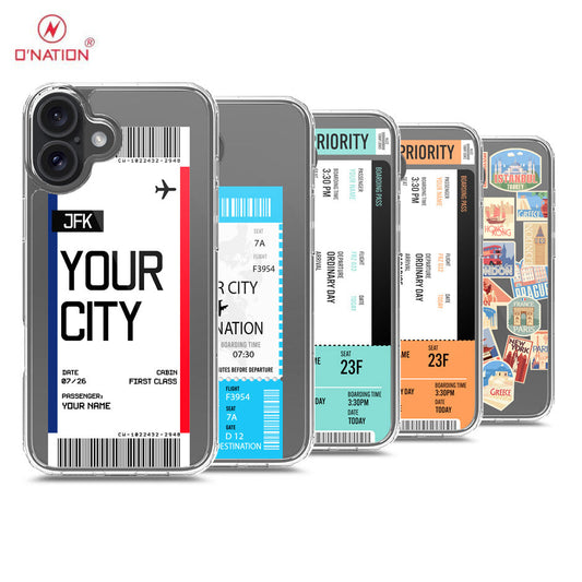 iPhone 16 Cover - Personalised Boarding Pass Ticket Series - 5 Designs - Clear Phone Case - Soft Silicon Borders