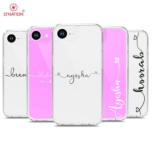 iPhone 16e Cover - Personalised Name Series - 8 Designs - Clear Phone Case - Soft Silicon Borders