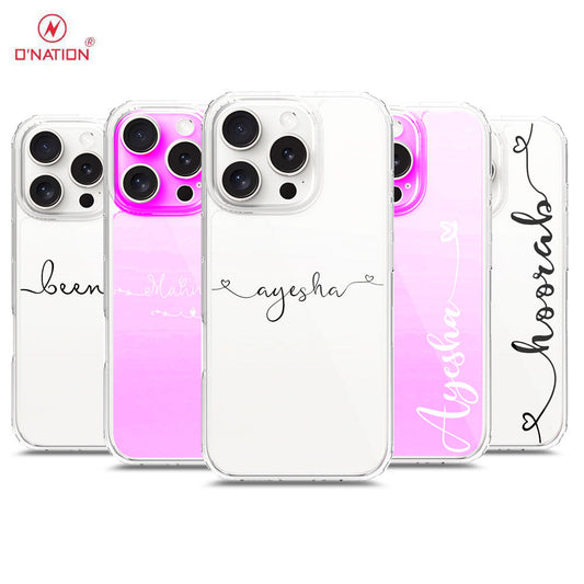 iPhone 16 Pro Cover - Personalised Name Series - 8 Designs - Clear Phone Case - Soft Silicon Borders