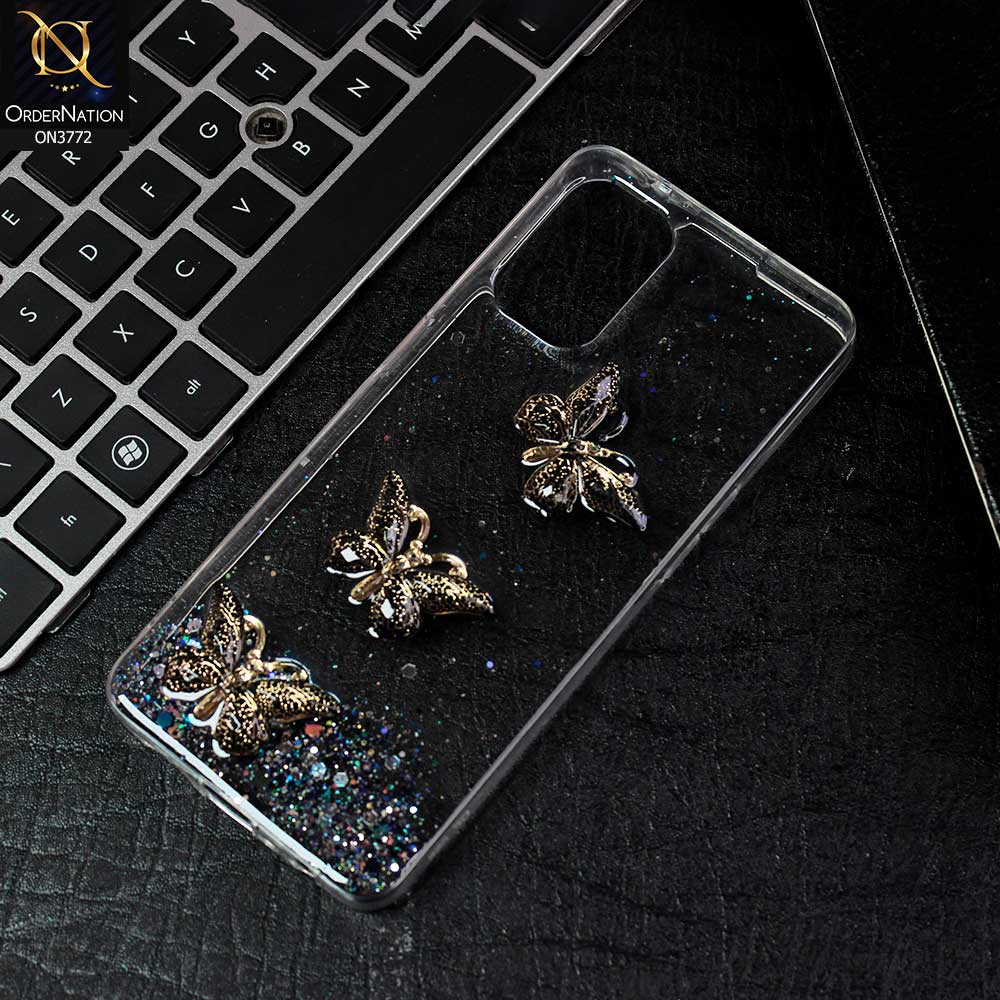 Oppo Reno 7 Lite Cover - Black -  Shiny Butterfly Glitter Bling Soft Case (Glitter does not move)