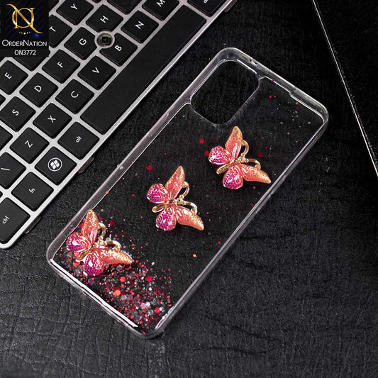 Oppo Reno 7 Lite Cover - Red -  Shiny Butterfly Glitter Bling Soft Case (Glitter does not move)