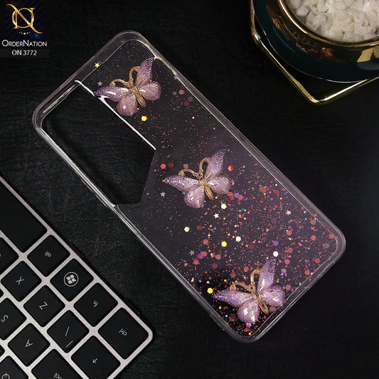 Tecno Pova Neo 2 Cover - Purple - Shiny Butterfly Glitter Bling Soft Case (Glitter does not move)