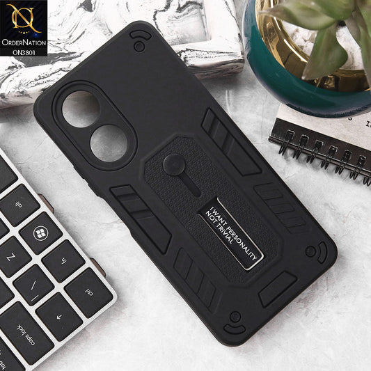 Oppo A58 4G Cover - Black - Hybrid Stylish Slide Finger Grip With Metal Kickstand Soft Borders Case
