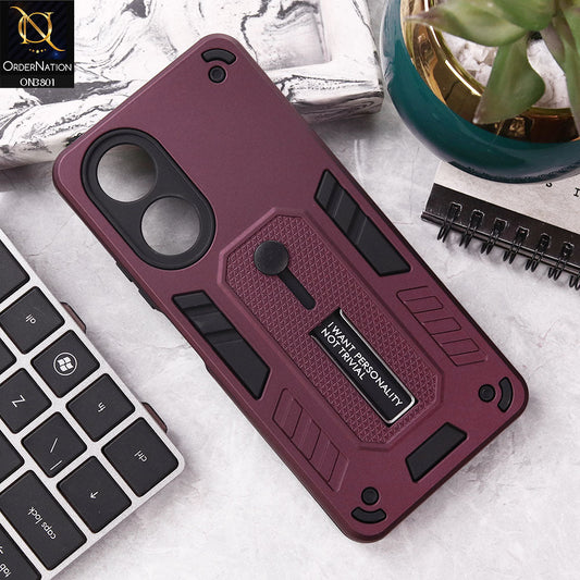 Oppo A58 4G Cover - Burgundy - Hybrid Stylish Slide Finger Grip With Metal Kickstand Soft Borders Case