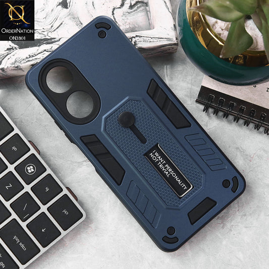 Oppo A58 4G Cover - Midnight Blue - Hybrid Stylish Slide Finger Grip With Metal Kickstand Soft Borders Case