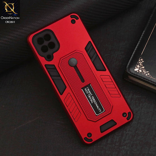 Samsung Galaxy A12 Nacho Cover - Red - Hybrid Stylish Slide Finger Grip With Metal Kickstand Soft Borders Case