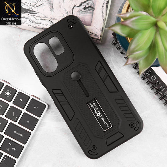 Infinix Smart 9 Cover - Black - Hybrid Stylish Slide Finger Grip With Metal Kickstand Soft Borders Case