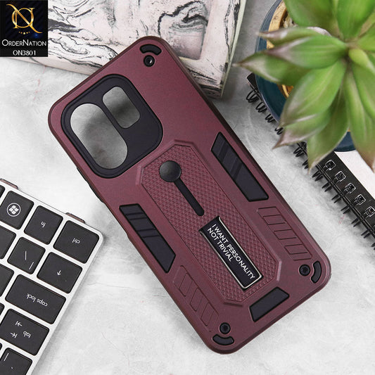 Infinix Smart 9 Cover - Burgundy - Hybrid Stylish Slide Finger Grip With Metal Kickstand Soft Borders Case