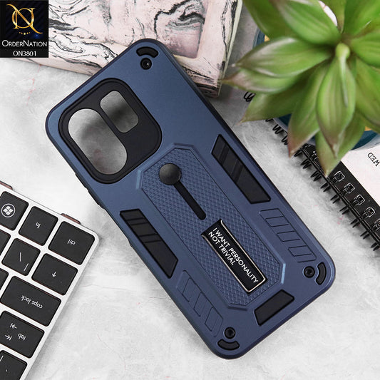 Infinix Smart 9 Cover - Midnight Blue - Hybrid Stylish Slide Finger Grip With Metal Kickstand Soft Borders Case