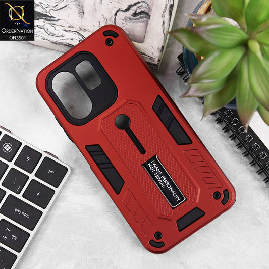 Infinix Smart 9 Cover - Red - Hybrid Stylish Slide Finger Grip With Metal Kickstand Soft Borders Case