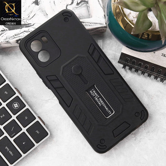 Vivo Y01 Cover - Black - Hybrid Stylish Slide Finger Grip With Metal Kickstand Soft Borders Case