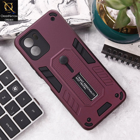 Vivo Y01 Cover - Burgundy - Hybrid Stylish Slide Finger Grip With Metal Kickstand Soft Borders Case