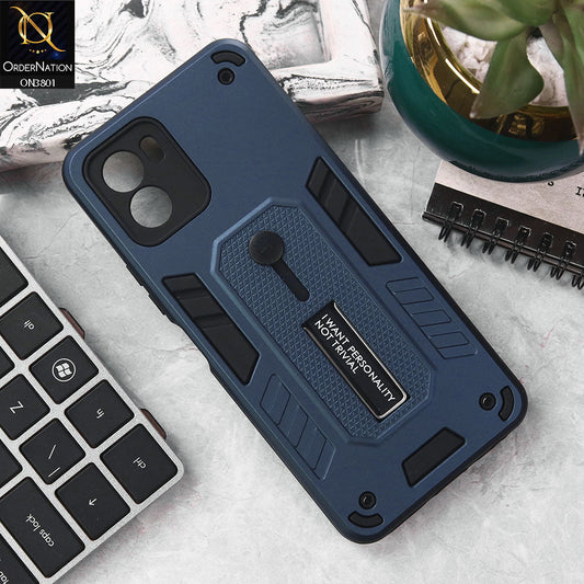 Vivo Y15s Cover - Midnight Blue - Hybrid Stylish Slide Finger Grip With Metal Kickstand Soft Borders Case