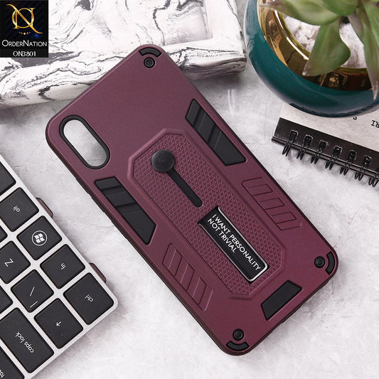 Vivo Y90 Cover - Burgundy - Hybrid Stylish Slide Finger Grip With Metal Kickstand Soft Borders Case
