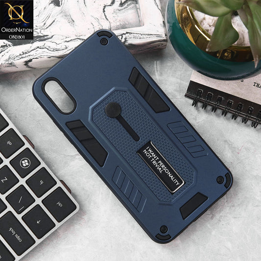 Vivo Y90 Cover - Midnight Blue - Hybrid Stylish Slide Finger Grip With Metal Kickstand Soft Borders Case