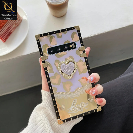 Samsung Galaxy S10 Plus  Cover - Design3 - Heart Bling Diamond Glitter Soft TPU Trunk Case With Ring Holder