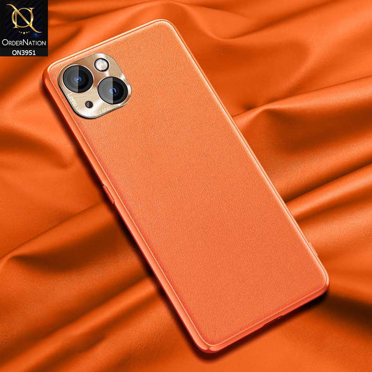 iPhone 13 Cover - Orange - ONation Classy Leather Series - Minimalistic Classic Textured Pu Leather With Attractive Metallic Camera Protection Soft Borders Case