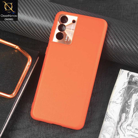 Samsung Galaxy S21 5G Cover - Orange - ONation Classy Leather Series - Minimalistic Classic Textured Pu Leather With Attractive Metallic Camera Protection Soft Borders Case