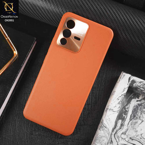 Vivo V23 5G Cover - Orange - ONation Classy Leather Series - Minimalistic Classic Textured Pu Leather With Attractive Metallic Camera Protection Soft Borders Case