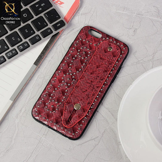 iPhone SE 2022 Cover - Red - Premium Leather Texture Shiny Stones Case With Mobile Holding Belt
