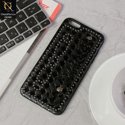 iPhone 6s Plus / 6 Plus Cover - Black - Premium Leather Texture Shiny Stones Case With Mobile Holding Belt