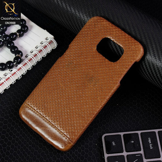 Samsung Galaxy S6 Edge Cover - Dark Brown - New Leather Texture Doted Design Protective Case