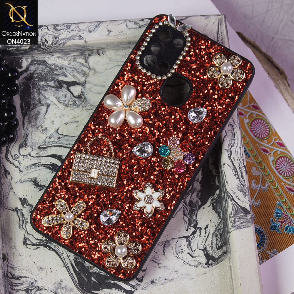 Samsung Galaxy A21s Cover Red New Bling Bling Sparkle 3D