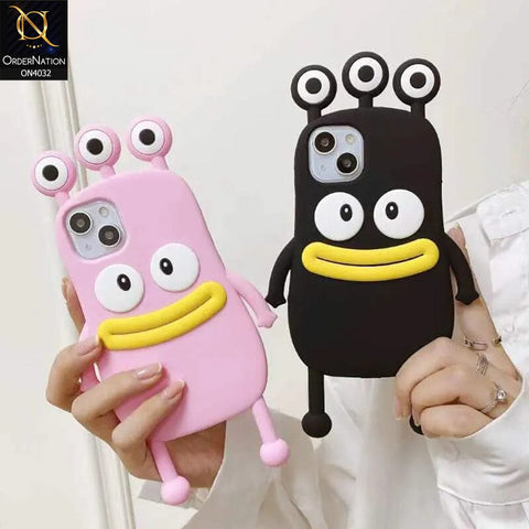 iPhone 12 Cover - Black - 3D Cartoon Big Eyes Sausage Mouth Protective Soft Silicone Back Cover Case