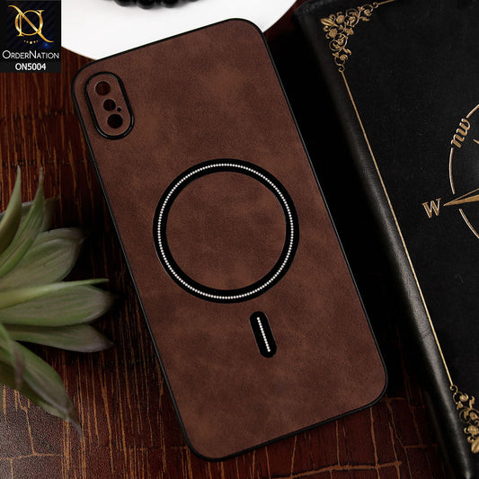 iPhone XS Max Cover - Dark Brown - New Luxury Matte Leather Magnetic MagSafe Wireless Charging Soft Case
