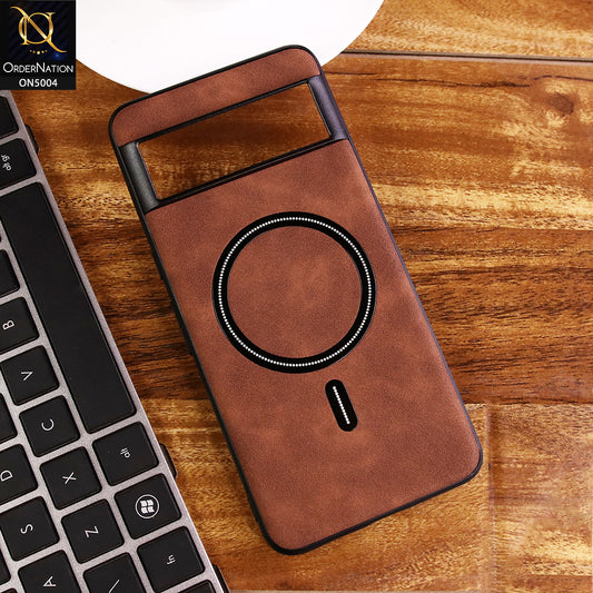 Google Pixel 7a Cover - Dark Brown - New Luxury Matte Leather Magnetic MagSafe Wireless Charging Soft Case