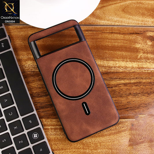 Google Pixel 8 Cover - Dark Brown - New Luxury Matte Leather Magnetic MagSafe Wireless Charging Soft Case